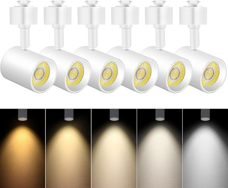 VANoopee رؤوس إضاءة مسار LED قابلة للتعتيم بخمسة ألوان نوع J، 2700K-6000K، خالية من الوميض CRI90+، 24°، 10W، 800lm، أبيض غير لامع، عبوة من 6 - Image 1
